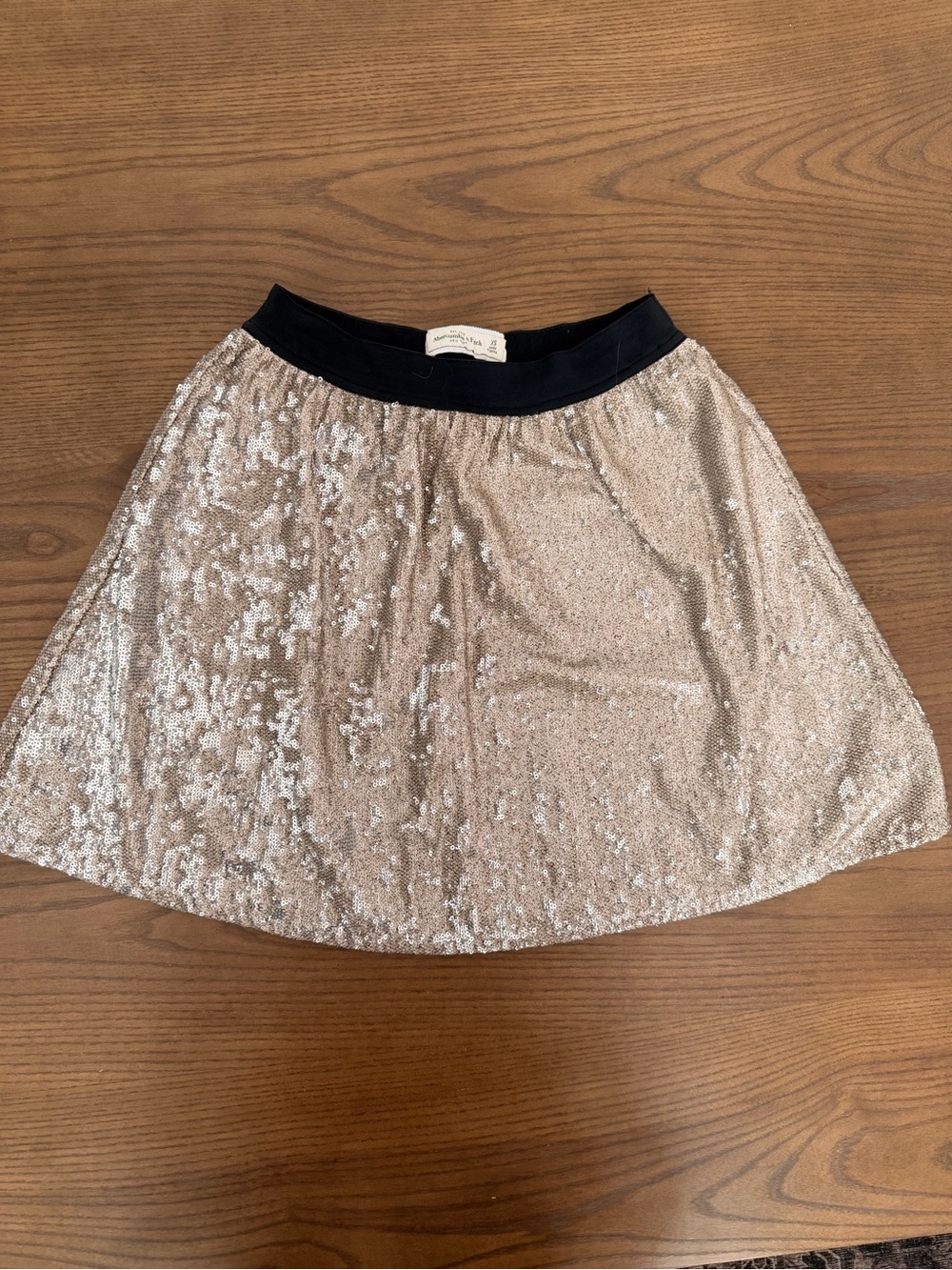 Abercrombie & Fitch Gold Sequin Skater Skirt with Black Waistband